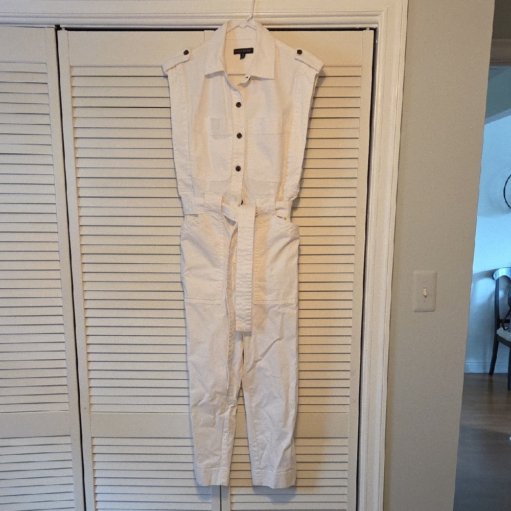 BR White Sleeveless Jumpsuit with Belt